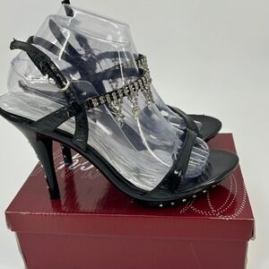 Delicacy Lizzy-03 Black Rhinestone Chandelier Stiletto Sandals Women 8.5 Heels